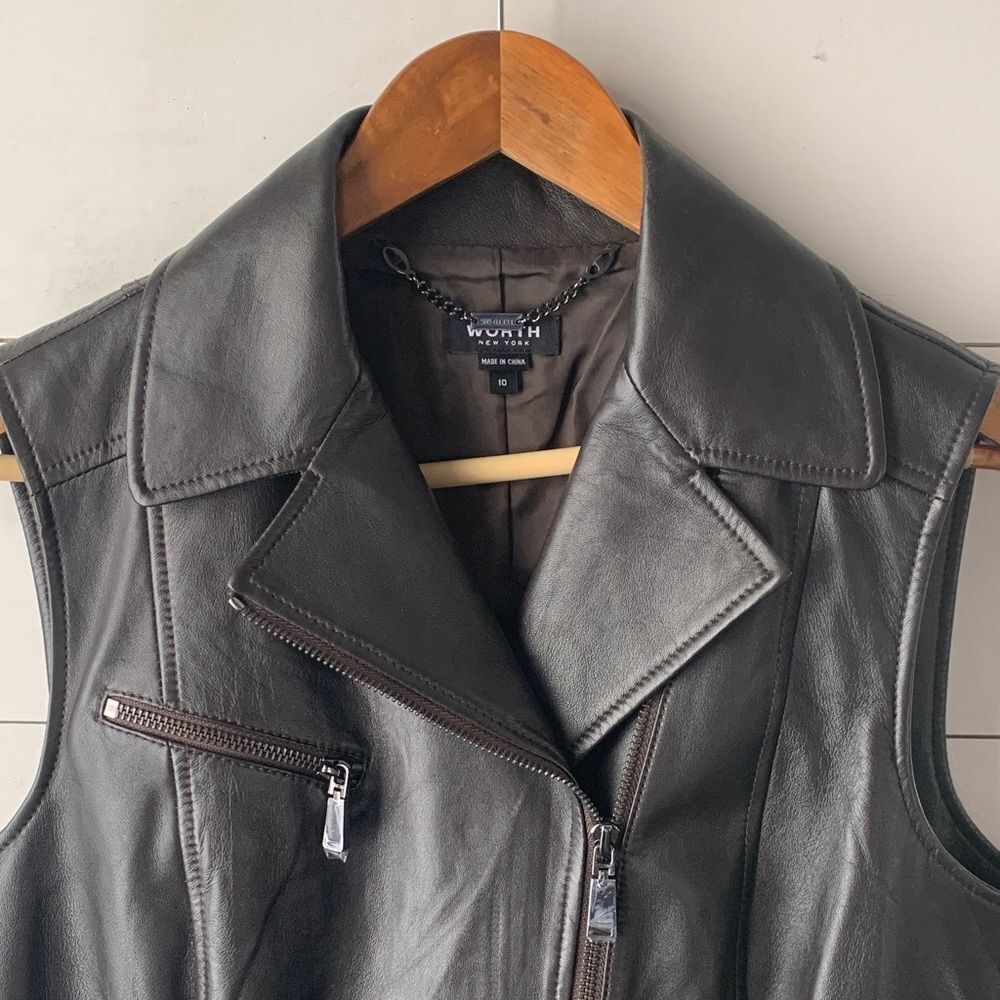 Worth New York dark chocolate brown Leather Moto Vest – Size 10 (NWOT) - Picture 2 of 10